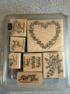 Stampin' Up! Wood Mounted Stamp Set in Natural Wood Tones with Black Art